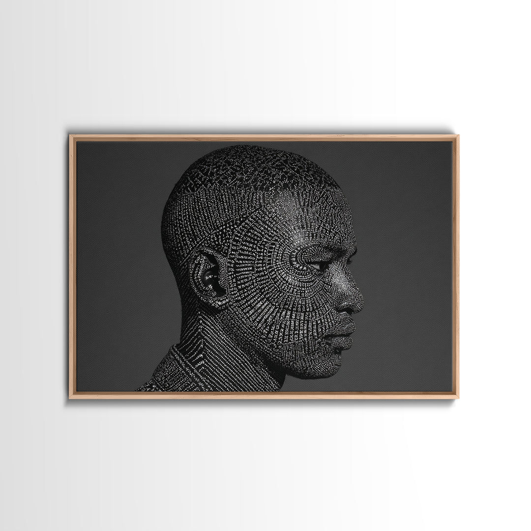 Black Male Profile Dot Portrait Wall Art, Modern Black Art, Afrocentric Decor, Textured Art Print, Masculine Office Decor