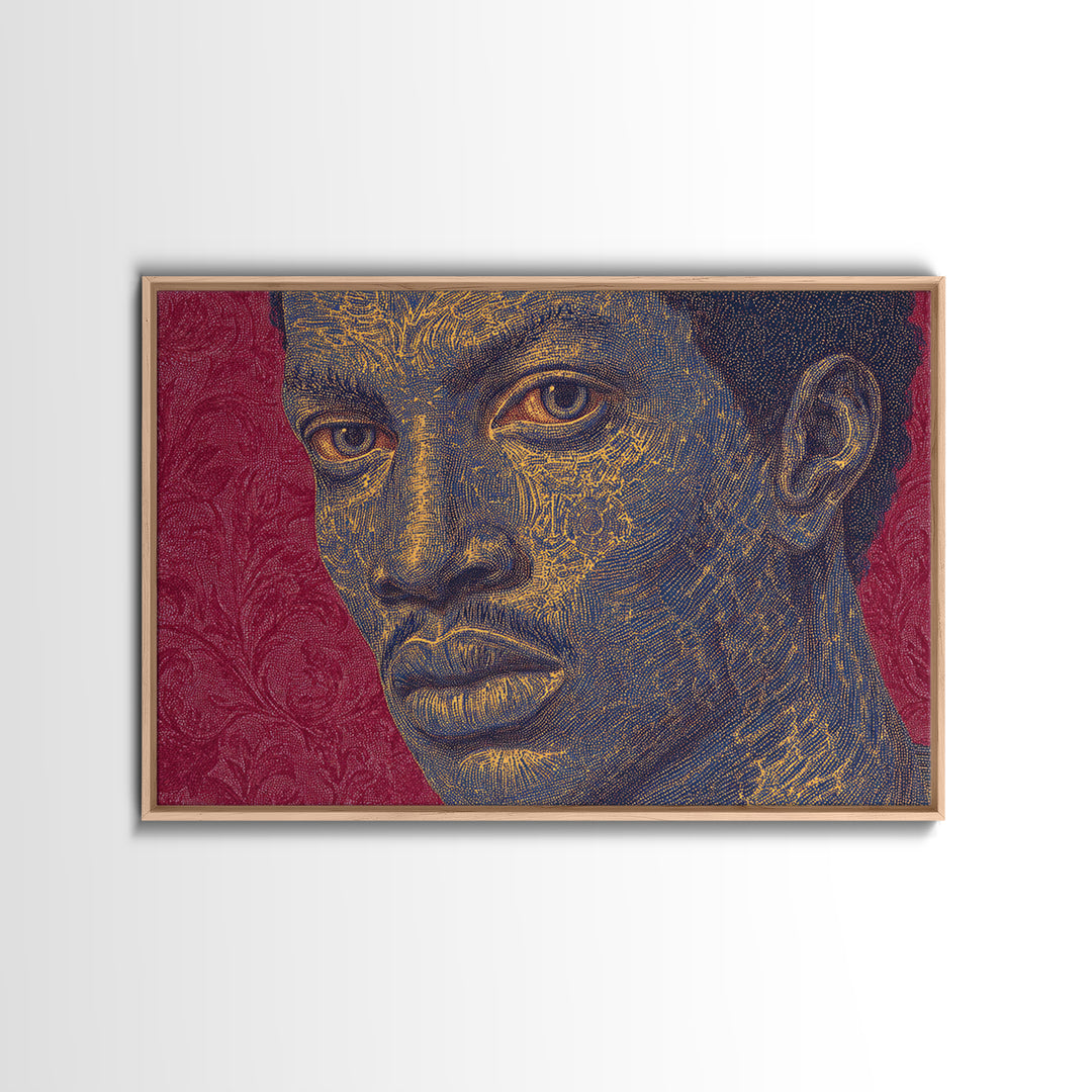 Gold Line Black Man Portrait Wall Art, African American Art, Modern Portrait Art, Magenta Background, Bold Home Decor Gift