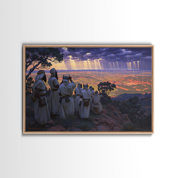 Robed Watchers Over Rainlit Valley Wall Art, African Landscape, Spiritual Wall Decor, Safari Art, Statement Canvas Print