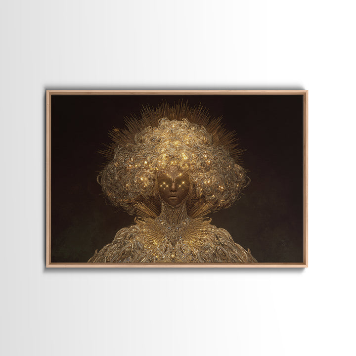Golden Halo African Queen Portrait, Ornate Black Goddess Wall Art, Afrocentric Decor, Luxury Canvas, Black Beauty Gift Print