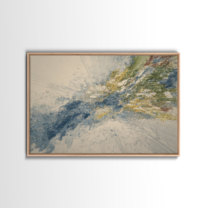 Blue Gold Abstract Data Landscape, Geometric Line Wall Art, Modern Office Decor, Contemporary Canvas Print Artwork Home Decor Gift