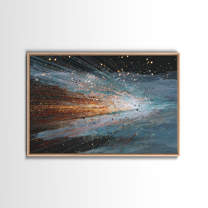 Blue Orange Energy Wave Abstract, Dynamic Motion Wall Art, Modern Office Decor, Contemporary Canvas Print Gift For Him Artwork