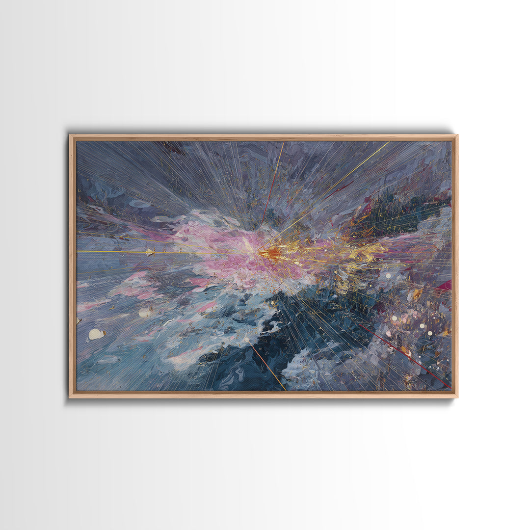 Abstract Cosmic Burst Canvas Print, Blue Pink Gold Textured Painting, Modern Abstract Wall Art, Luxury Home Decor Gift For Living Room