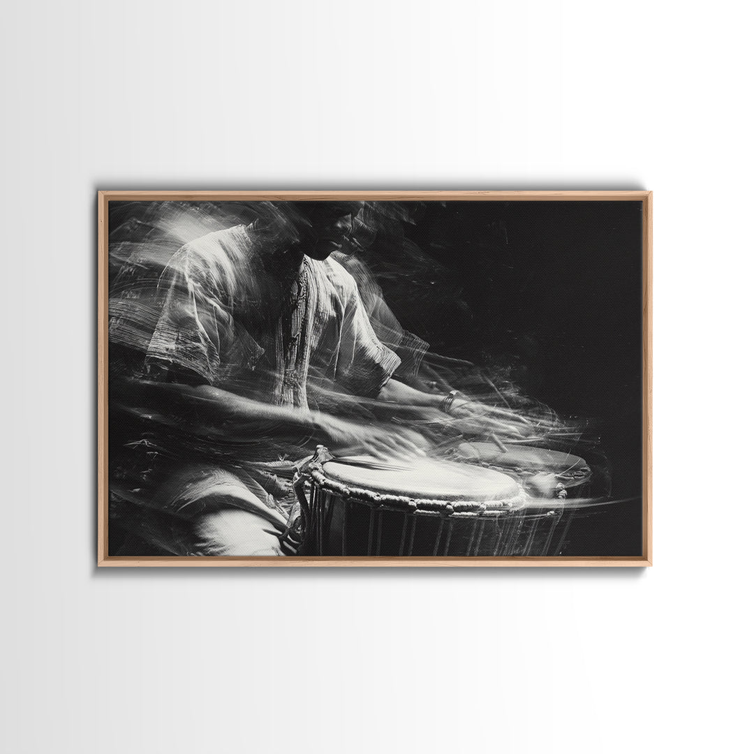 Black And White Drummer Wall Art, Motion Blur African Music Portrait, Afrocentric Canvas Print, Cultural Home Decor Gift