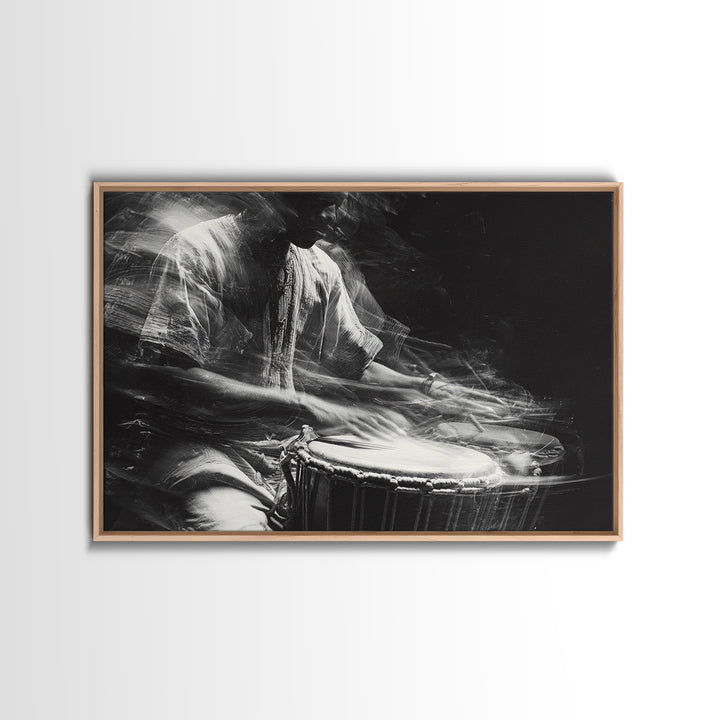 Black And White Drummer Wall Art, Motion Blur African Music Portrait, Afrocentric Canvas Print, Cultural Home Decor Gift