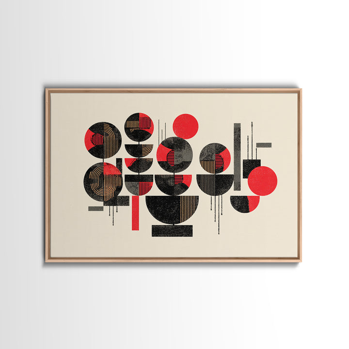 Red Black Geometric Circles Wall Art, Abstract African Art Print, Modern Boho Canvas, Afrocentric Home Decor Gift For Living Room