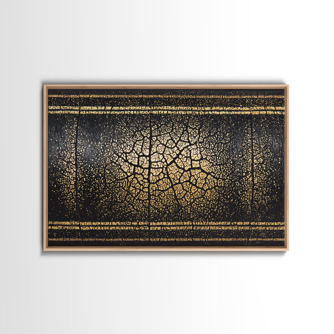 Black Gold Cracked Texture Canvas Print, African Abstract Art, Luxury Earth Tone Wall Decor, Modern Home Decor Gift For Him