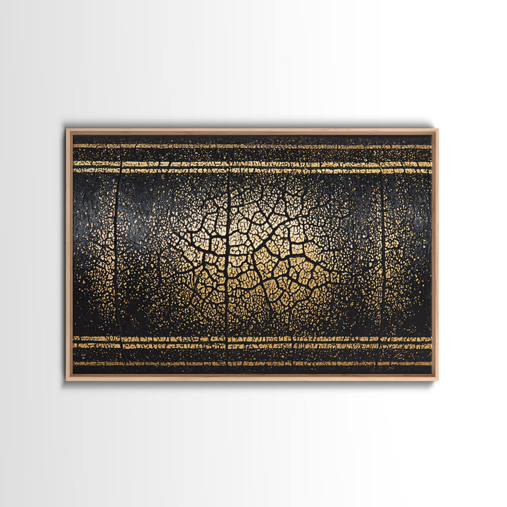 Black Gold Cracked Texture Canvas Print, African Abstract Art, Luxury Earth Tone Wall Decor, Modern Home Decor Gift For Him