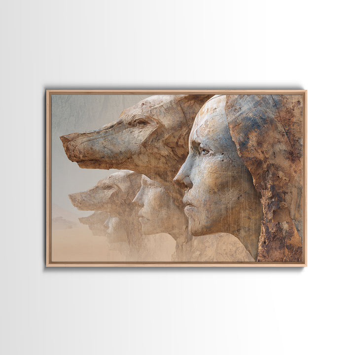 Monumental African Mask Profiles Framed Canvas Print, Ancient African Art, Ethnic Wall Decor, Statement Home Decor Gift Idea