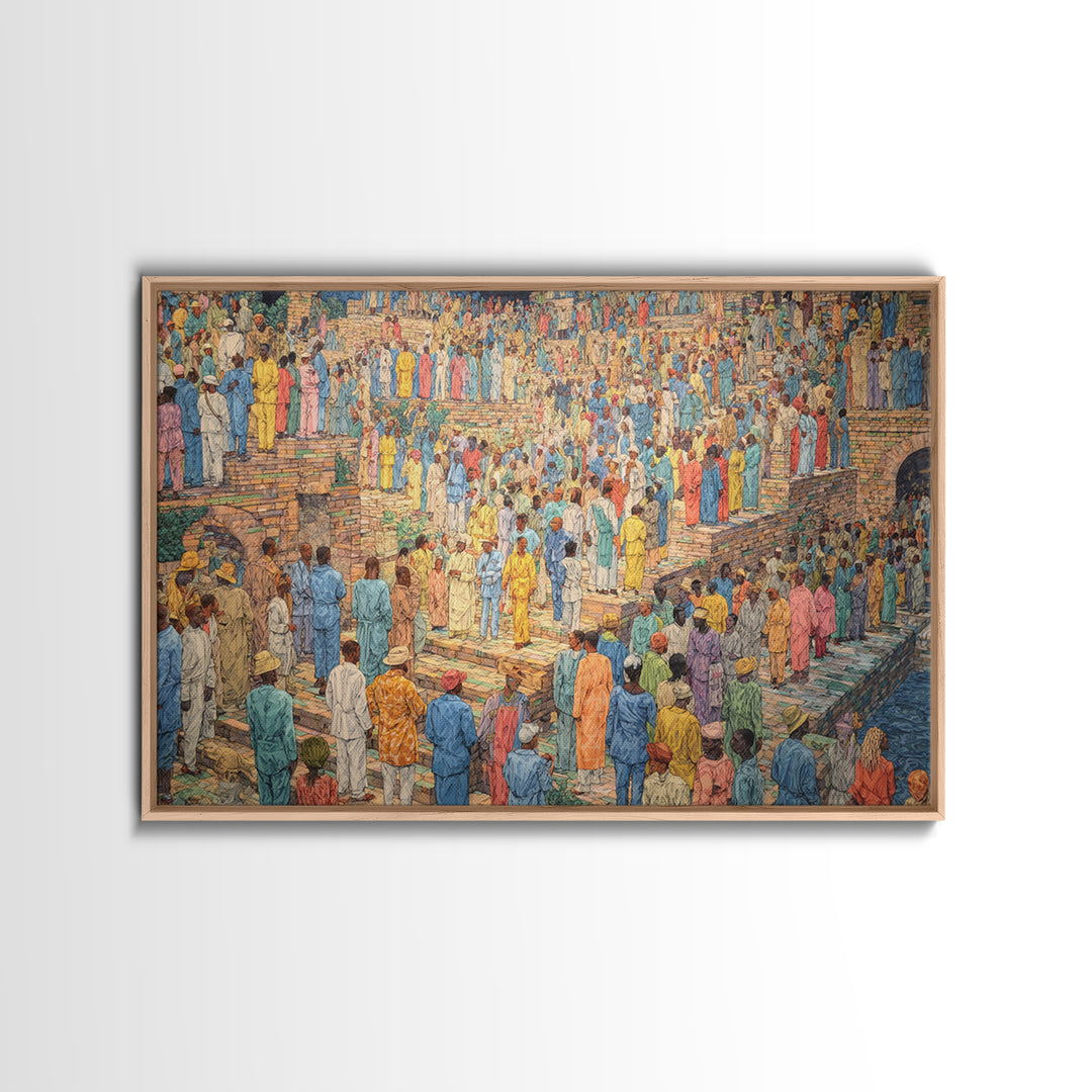 Colorful Pilgrimage Crowd Wall Art, African Culture Canvas Print, Vibrant Festival Scene, Cultural Home Decor Statement Piece