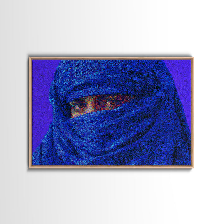 Blue Tuareg Veiled Face Portrait Wall Art, African Portrait, Moroccan Travel Poster, Contemporary Canvas Decor, Bold Home Decor