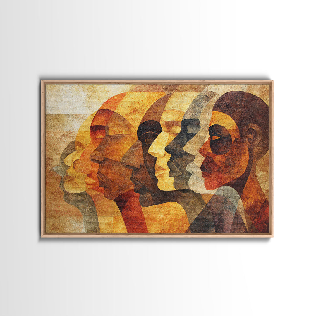 Layered African Profiles In Gold And Terracotta, Wall Art, Modern Canvas Print, Cultural Portrait Decor, Statement Gift For Home
