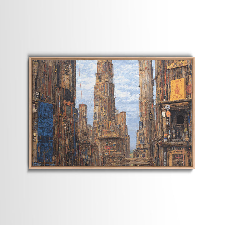 Textured Afro Futuristic City Street, Canvas Print, African Inspired Wall Art, Urban Architecture Decor, Cultural Home Gift