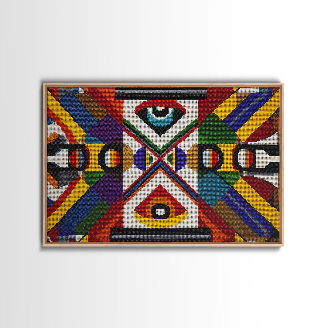 Bold Geometric Ankara Textile With All Seeing Eye Wall Art, Colorful African Patterns, Tribal Fabric Decor Canvas Print Gift