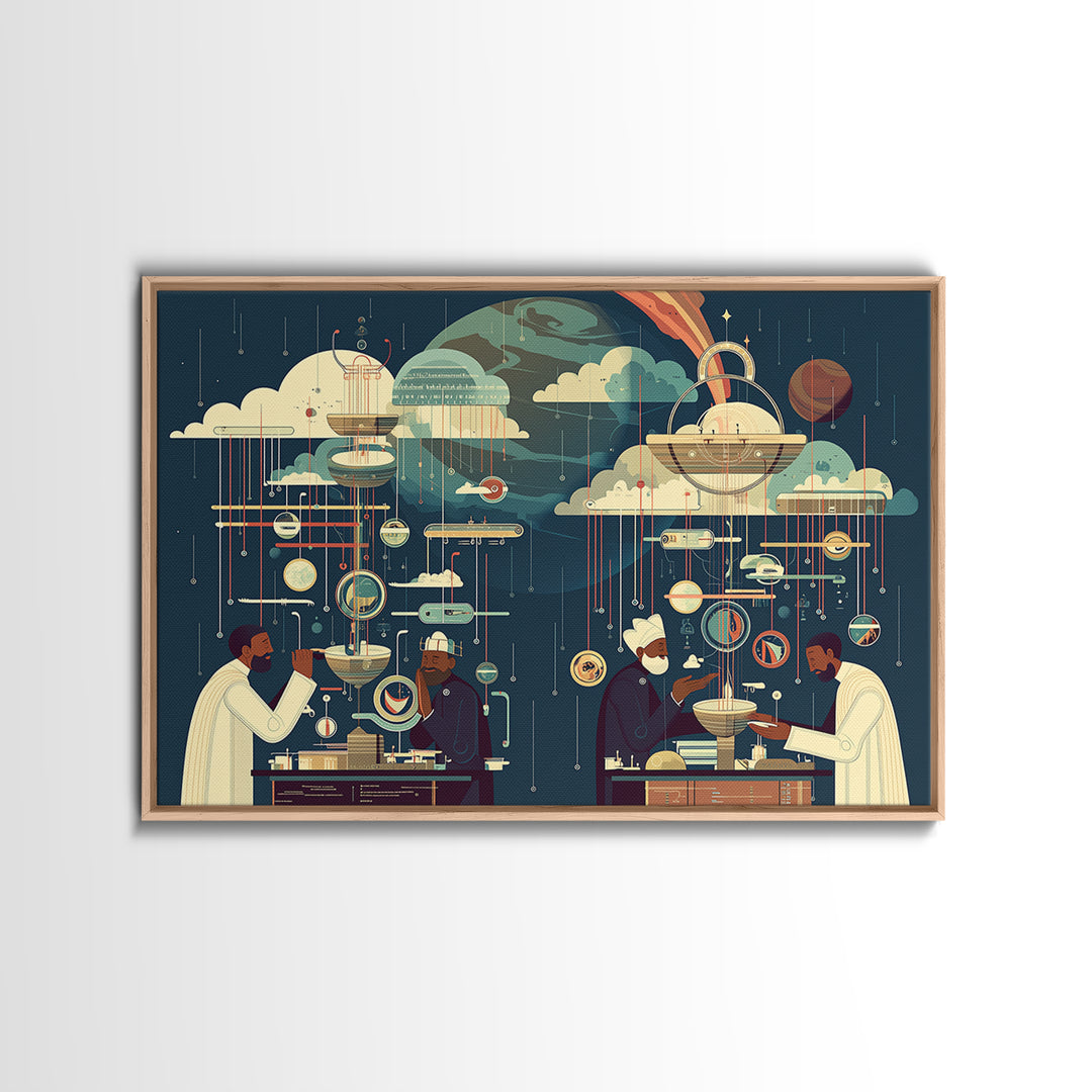 Afrofuturist African Scholars And Planets Wall Art, Black Science Lab Print, Cosmic Cultural Decor, Unique Home Decor Gift