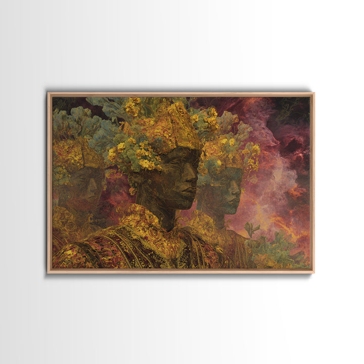 African Queen Portrait Wall Art, Floral Goddess Canvas Print, Modern African Beauty Decor, Dreamy Cultural Elegant Home Decor Gift