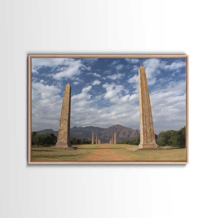 Ancient African Obelisks Wall Art, Monument Landscape Canvas Print, Ethiopia Inspired Travel Decor, Cultural Home Art Gift