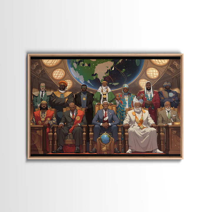 Afrofuturist African Council Portrait Canvas Print, Black Leaders, African American Art, Afrocentric Cultural Wall Decor