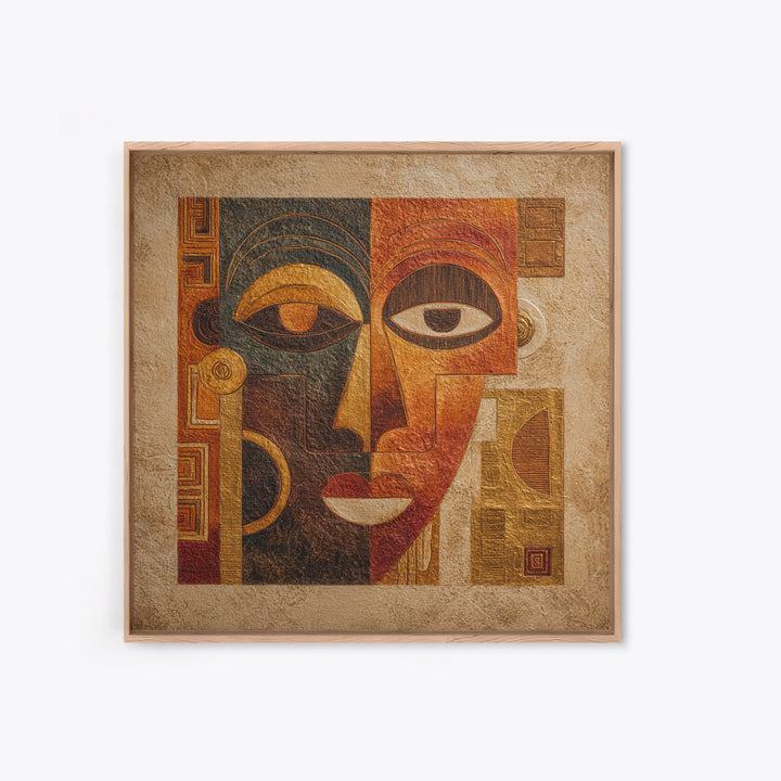 Minimalist African Line Art Faces on Parchment Canvas Print, African Inspired Art, African Wall Art, Living Room Decor, AIA-1x1-34