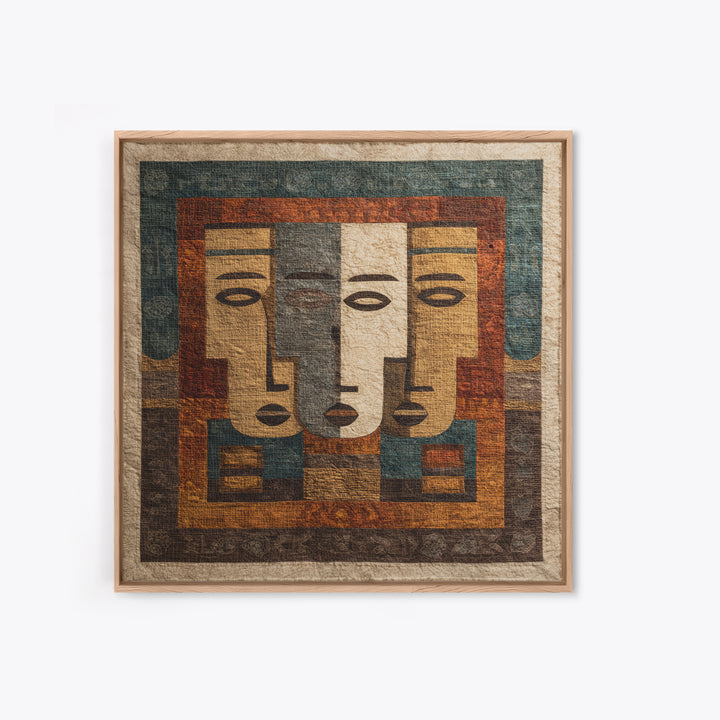 Minimalist African Line Art Faces on Parchment Canvas Print, African Inspired Art, African Wall Art, Living Room Decor, AIA-1x1-58