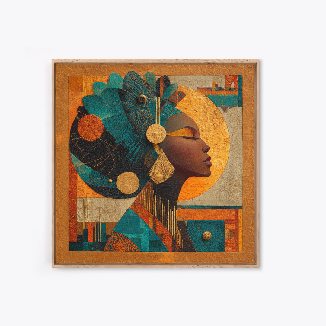Contemporary Afro Futurist Woman Framed Canvas Print, African Inspired Art, Living Room Art, Living Room Decor, Oil Painting, AIA-1x1-74