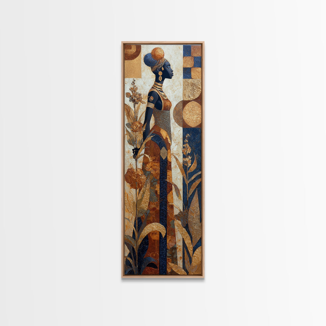 African Goddess Emerging from Botanical Forms and Canvas Print, African Inspired Art, African American Art, Living Room Decor, AIA-1x3-75