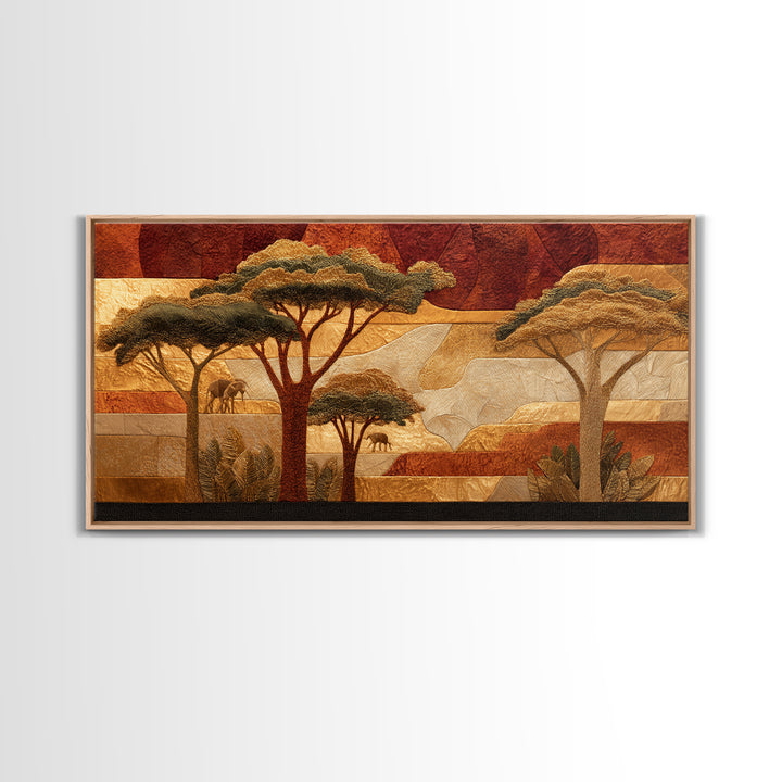 Safari Landscape with Acacia Trees and Golden Canvas Print, African Inspired Art, African American Art, Living Room Decor, AIA-2x1-100