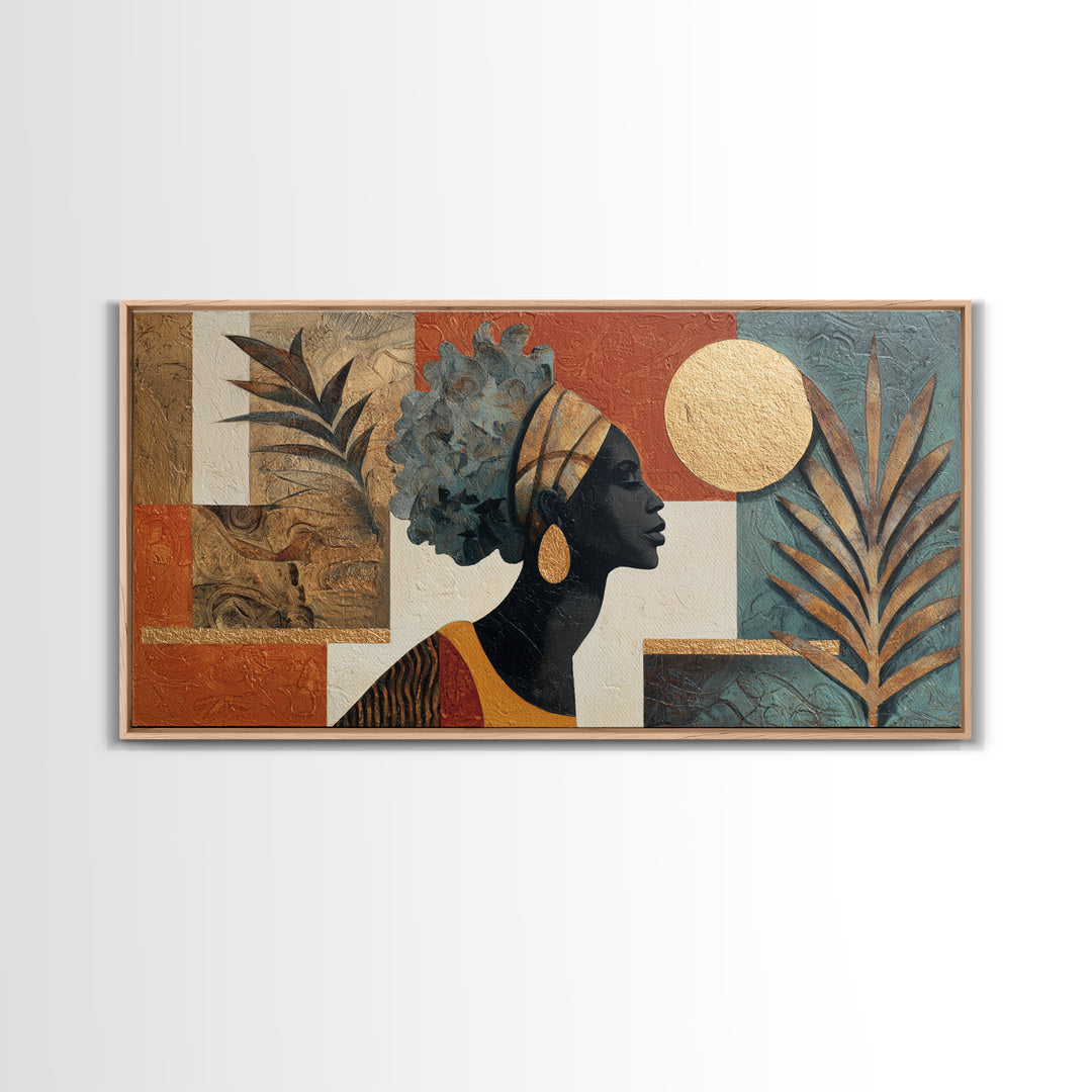 African Goddess Emerging from Botanical Forms and Canvas Print, African Inspired Art, Removable Wallpaper, Living Room Decor, AIA-2x1-11