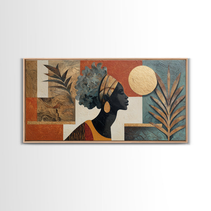 African Goddess Emerging from Botanical Forms and Canvas Print, African Inspired Art, Removable Wallpaper, Living Room Decor, AIA-2x1-11