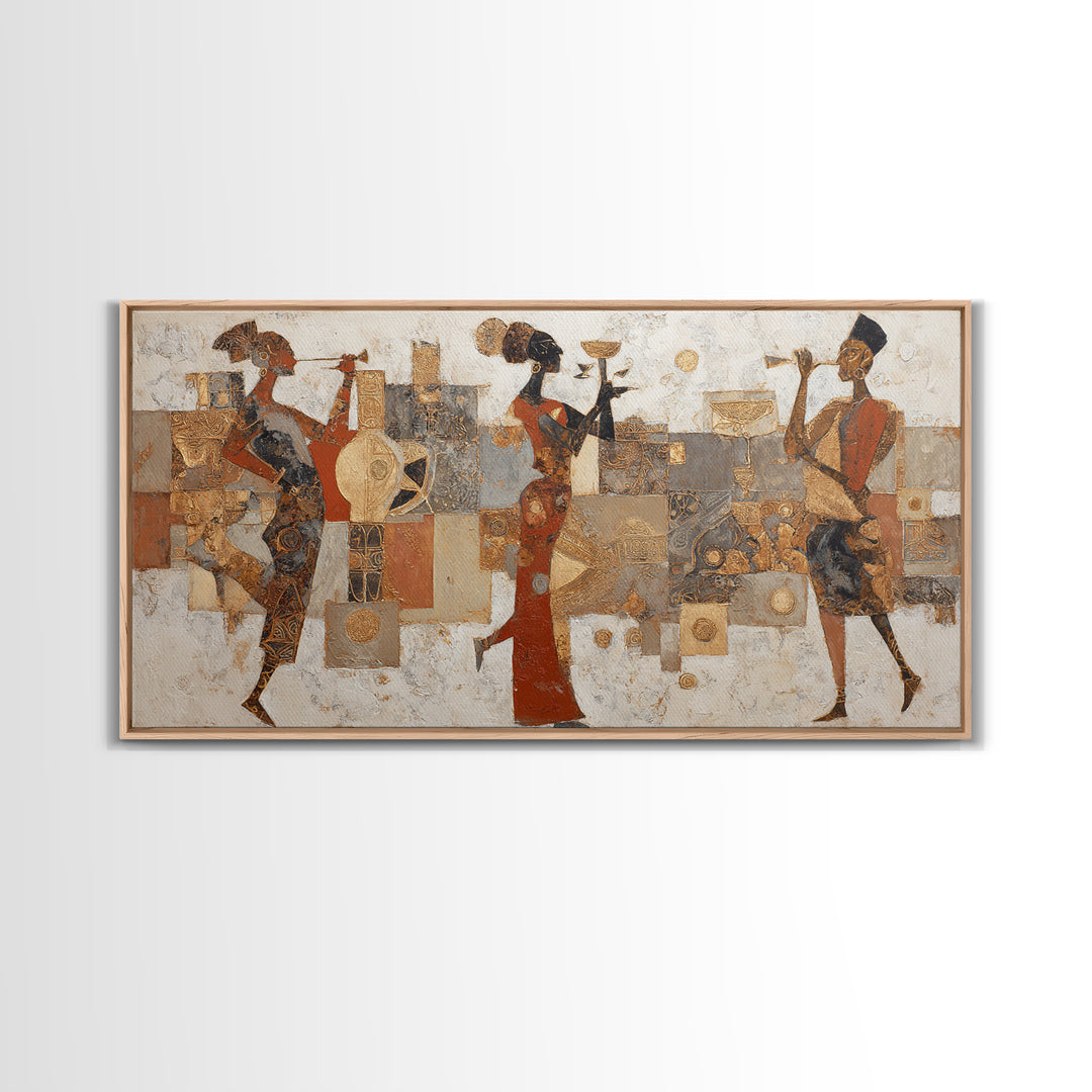 Afro Bohemian Neutral Abstract Framed Canvas Print, African Inspired Art, Digital Wall Art, Living Room Decor, Abstract Art, AIA-2x1-56