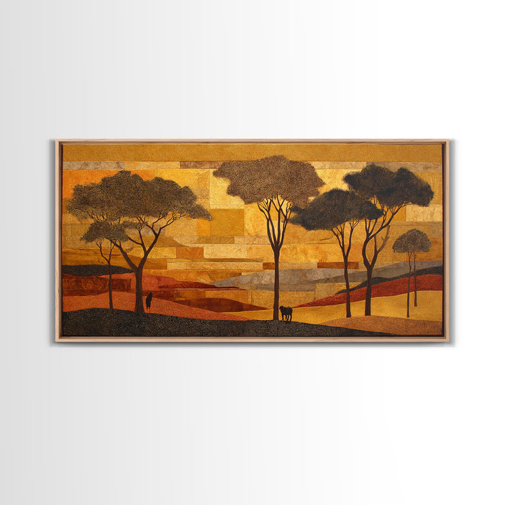 Safari Landscape with Acacia Trees and Golden Canvas Print, African Inspired Art, Bedroom Wall Decor, Living Room Decor, AIA-2x1-76