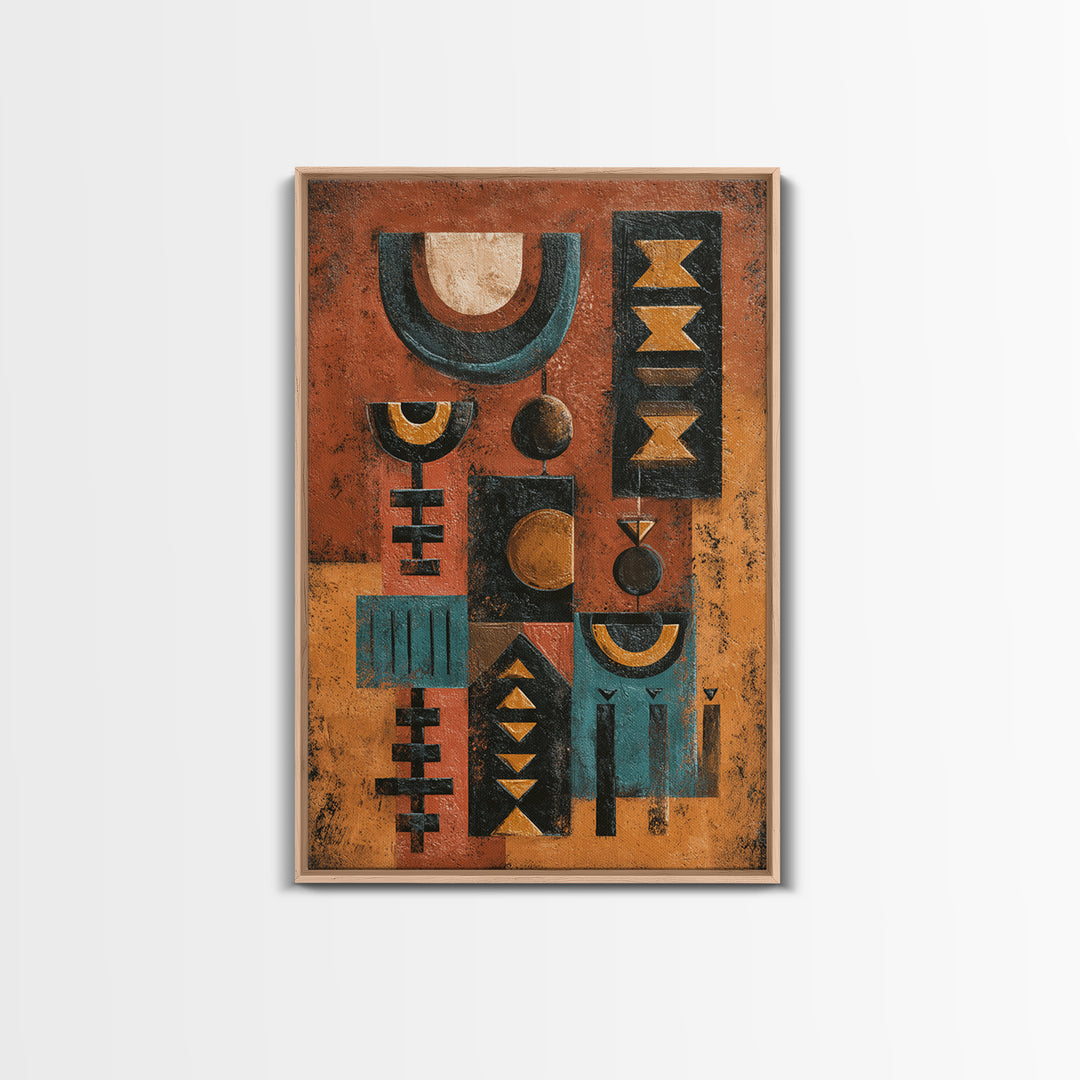 Mud Cloth Geometric Abstraction Framed Canvas Print, African Inspired Art, Digital Art, Living Room Decor, Abstract Art, AIA-2x3-59