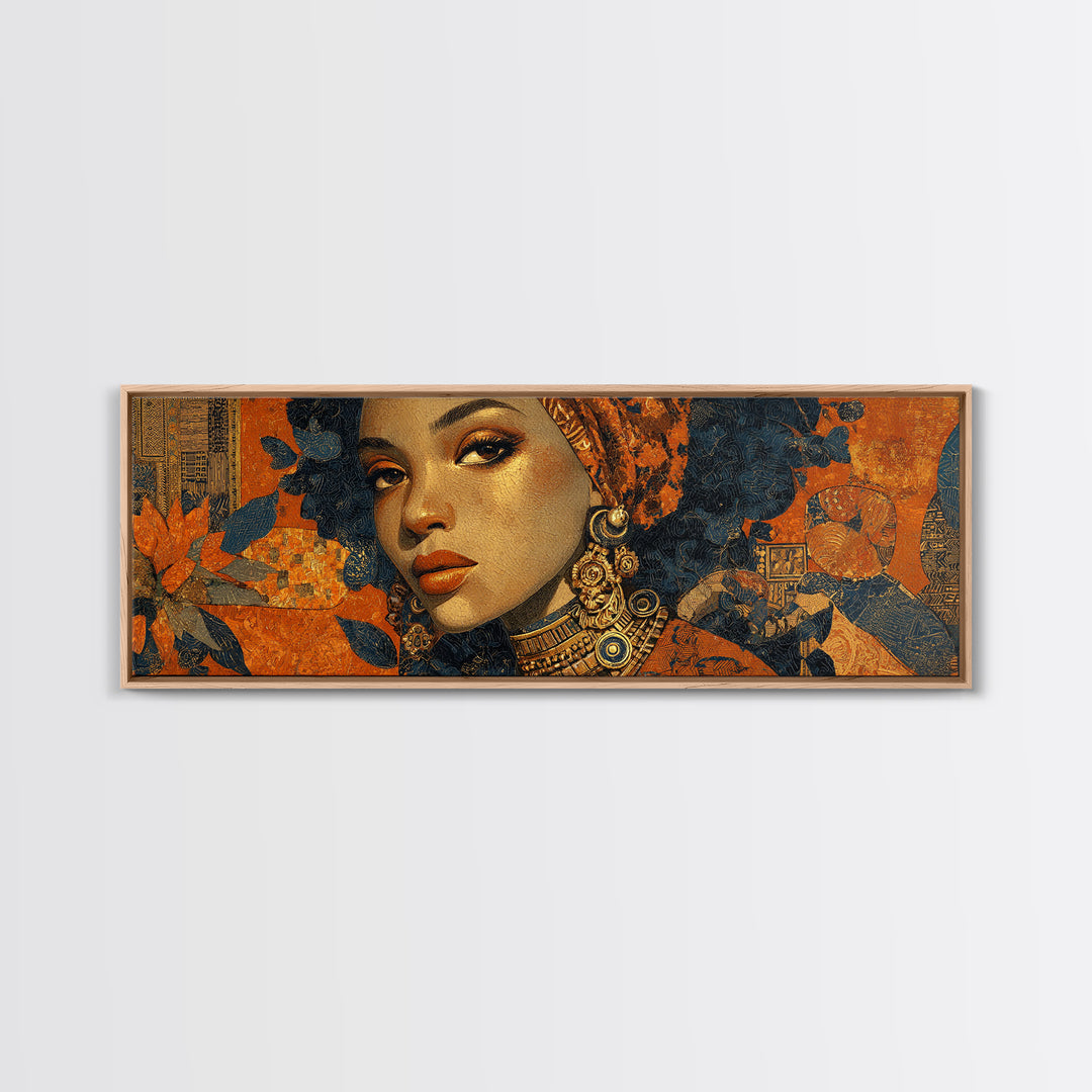 Contemporary Black Femininity Portrait Canvas Print, African Inspired Art, Wall Art Print, Living Room Decor, Oil Painting, AIA-3x1-13
