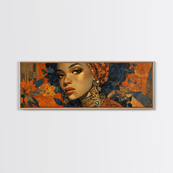 Contemporary Black Femininity Portrait Canvas Print, African Inspired Art, Wall Art Print, Living Room Decor, Oil Painting, AIA-3x1-13