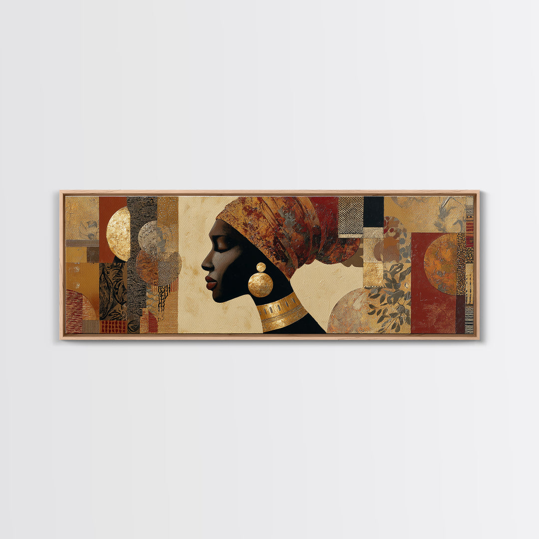 Regal African Queen Portrait Framed Canvas Print, African Inspired Art, Digital Art Prints, Living Room Decor, Oil Painting, AIA-3x1-17