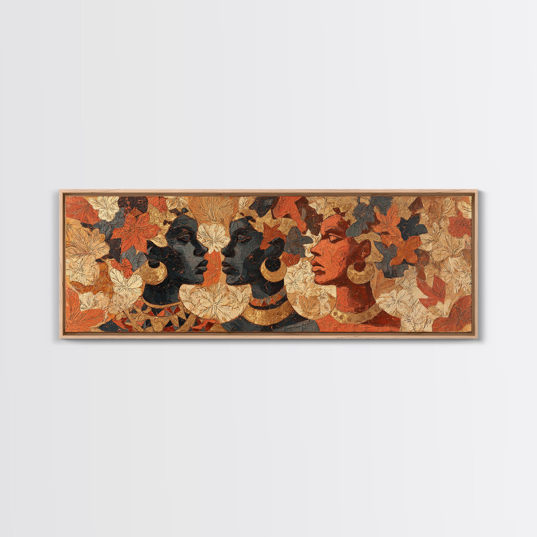 Expressive Portrait with Ornate Floral Background and Canvas Print, African Inspired Art, African Art, Living Room Decor, AIA-3x1-69