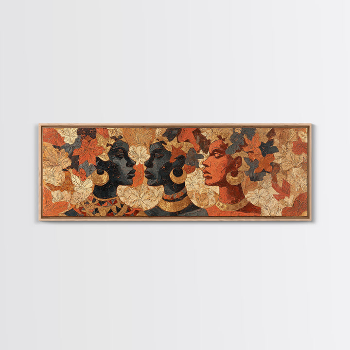 Expressive Portrait with Ornate Floral Background and Canvas Print, African Inspired Art, African Art, Living Room Decor, AIA-3x1-69