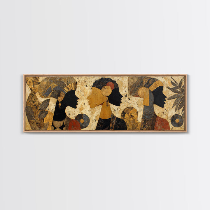 African Goddess Emerging from Botanical Forms and Canvas Print, African Inspired Art, Neutral Decor, Living Room Decor, AIA-3x1-7