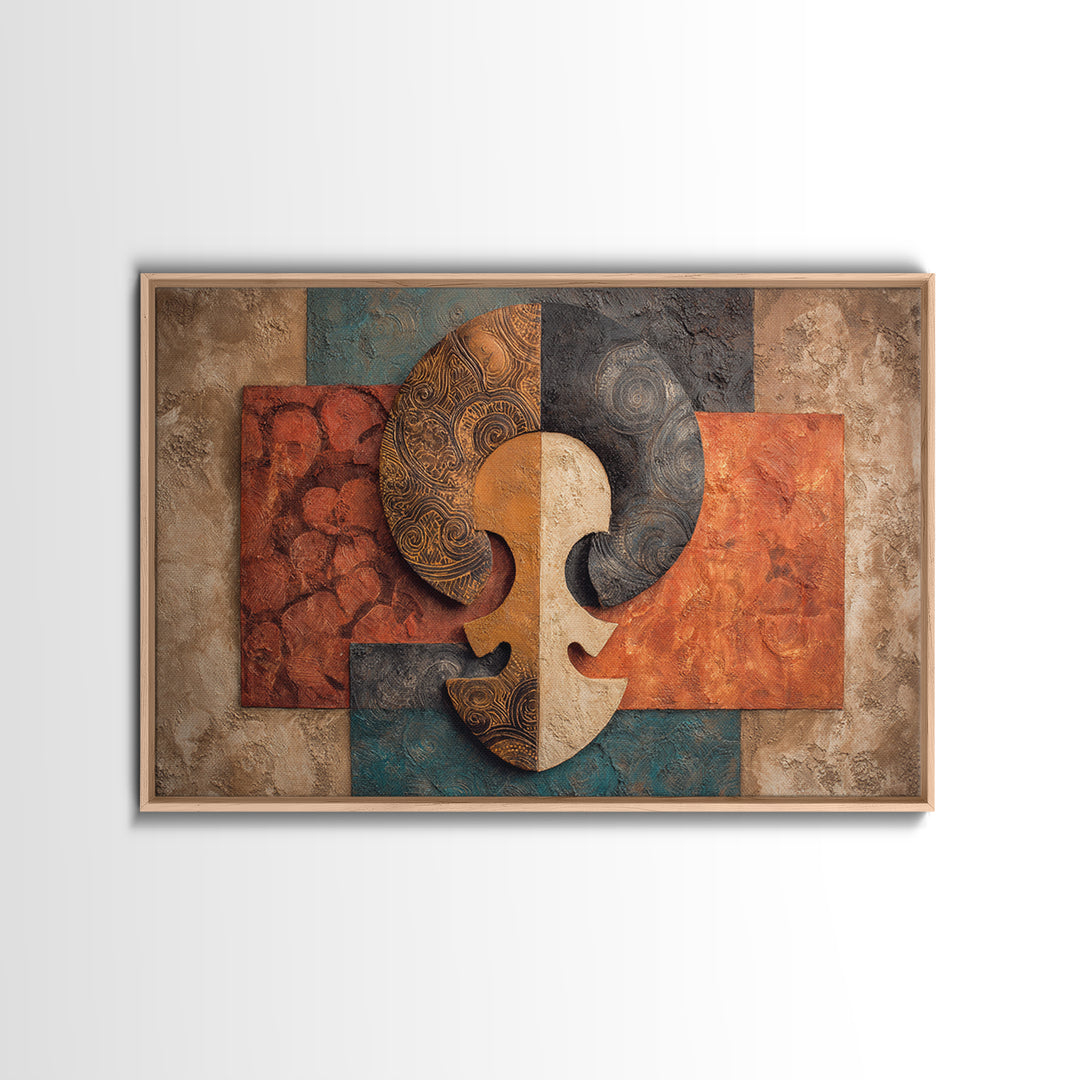 Tribal Symbol Abstraction Framed Canvas Print, African Inspired Art, Bedroom Wall Decor, Living Room Decor, Abstract Art, AIA-3x2-24