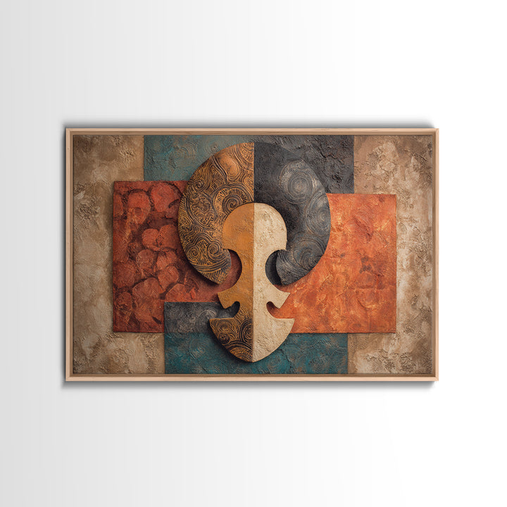 Tribal Symbol Abstraction Framed Canvas Print, African Inspired Art, Bedroom Wall Decor, Living Room Decor, Abstract Art, AIA-3x2-24