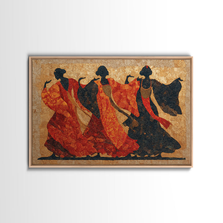 Ceremonial Dancers in Motion with Crimson and Canvas Print, African Inspired Art, Living Room Wall Art, Living Room Decor, AIA-3x2-70