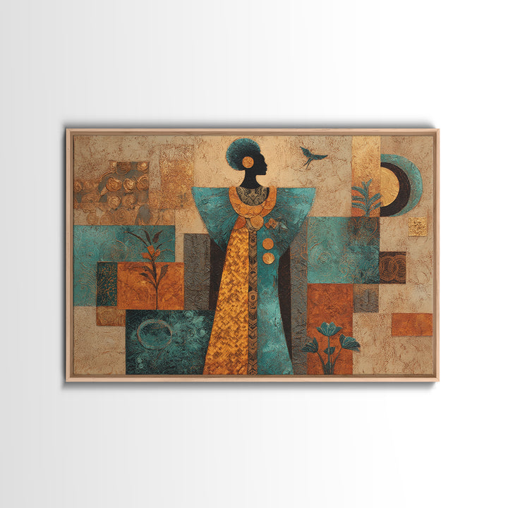 Afro Surreal Dreamscape Framed Canvas Print, African Inspired Art, Bedroom Wall Decor, Living Room Decor, Oil Painting, AIA-3x2-74