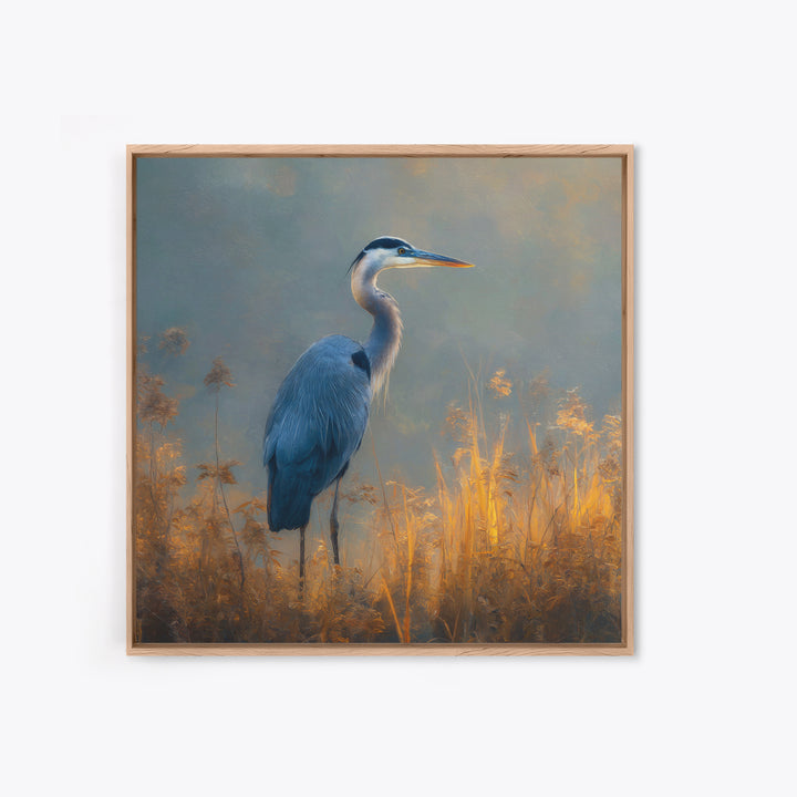 Blue Heron Standing Framed Canvas Print, Animal Art, Digital Wall Art, Living Room Decor, Fine Art, Creature, Modern Wall Art, ANI-1x1-11
