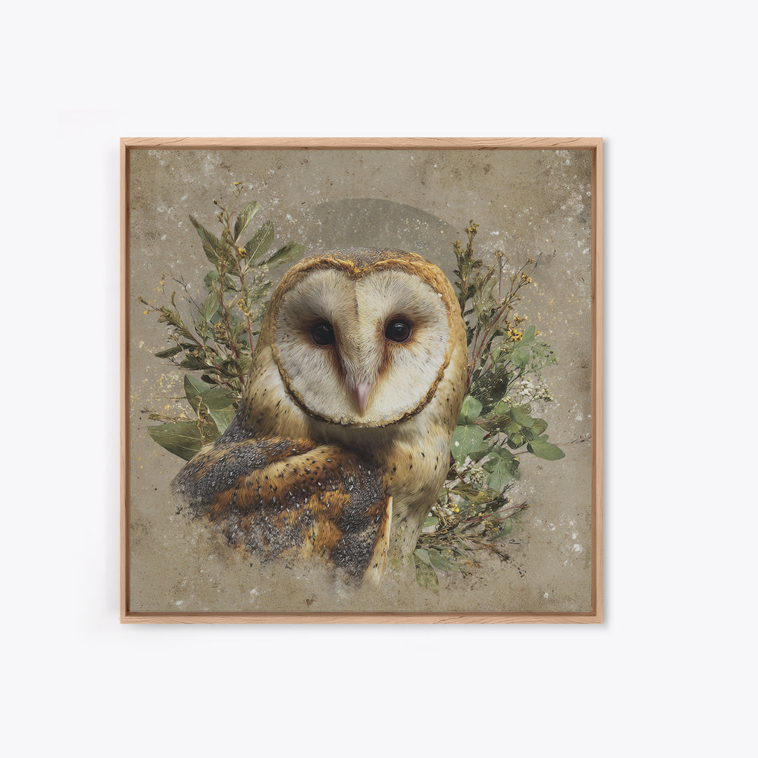 Owl with Moonlit Feathers and Celestial Accents Canvas Print, Animal Art, Nursery Decor, Living Room Decor, Oil Painting, ANI-1x1-15