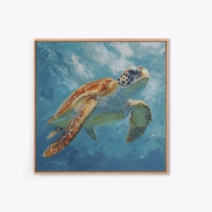 Sea Turtle Drifting Through Luminous Blue Water Canvas Print, Animal Art, Digital Print, Living Room Decor, Fine Art, Creature, ANI-1x1-18
