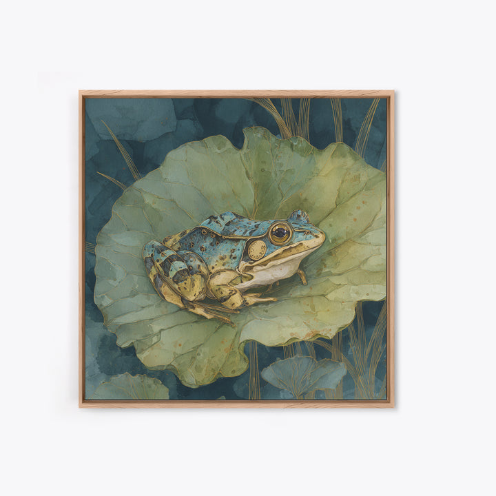 Frog on a Lotus Leaf Canvas Print, Animal Art, Digital Prints, Living Room Decor, Watercolor Art, Creature, Printable Art, ANI-1x1-20
