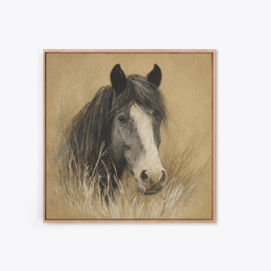 Majestic Horse Head Framed Canvas Print, Animal Art, Nursery Wall Art, Living Room Decor, Fine Art, Creature, Trendy Wall Art, ANI-1x1-27