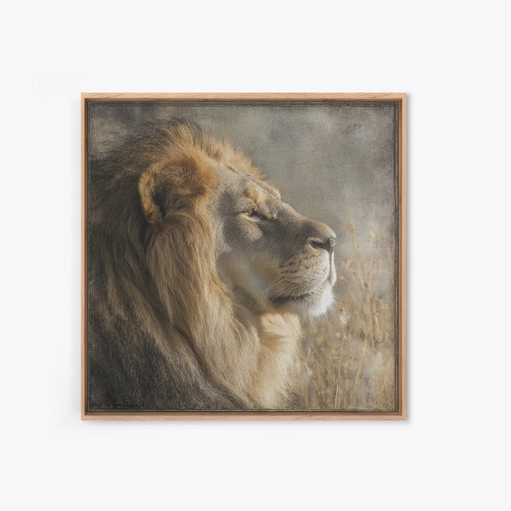 Regal Lion Profile Framed Canvas Print, Animal Art, Statement Artwork, Living Room Decor, Abstract Art, Creature, Wall Decor, ANI-1x1-33