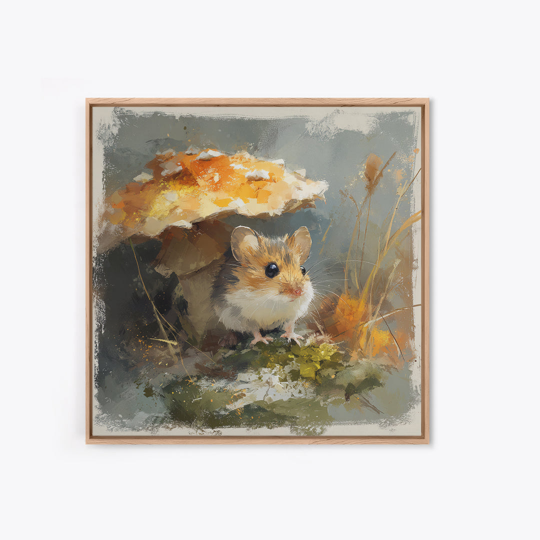 Tiny Field Mouse Framed Canvas Print, Animal Art, Cat Art, Living Room Decor, Watercolor Art, Creature, Art Print, ANI-1x1-34