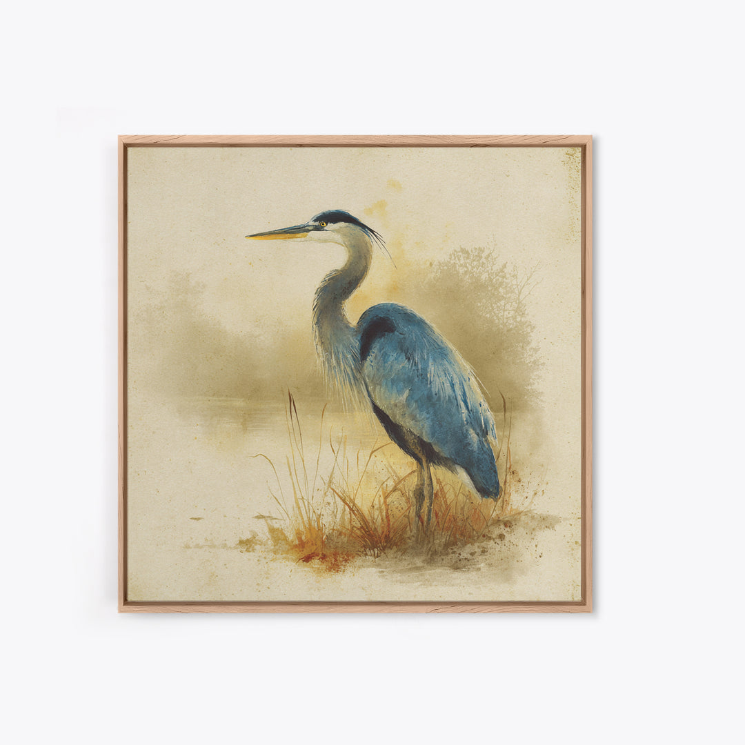 Blue Heron Standing Canvas Print, Animal Art, Printable Art, Living Room Decor, Fine Art, Creature, Downloadable Art, ANI-1x1-35